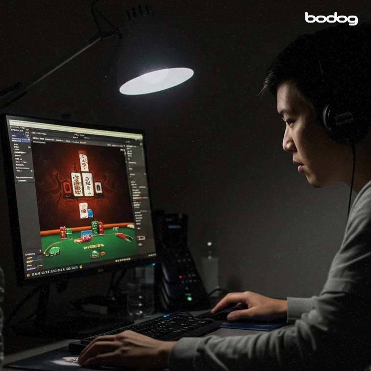 Homem jogando poker online