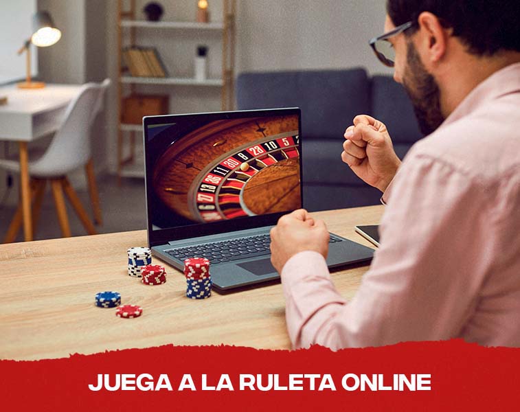 un hombre jugando a la ruleta en un portátil