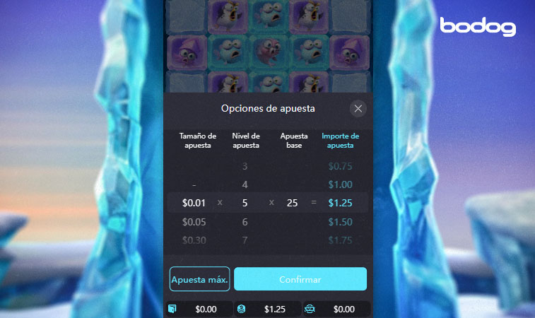 Opciones de apuesta del juego The Great Icescape
