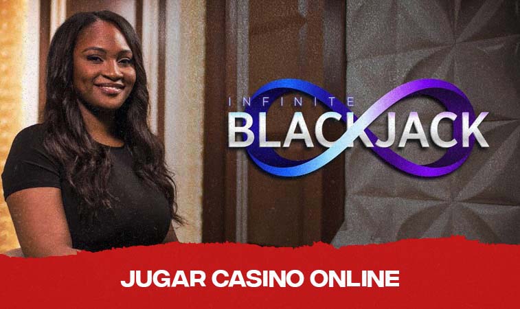 infinite blackjack juego Crupier al lado de logo de infinite blackjack