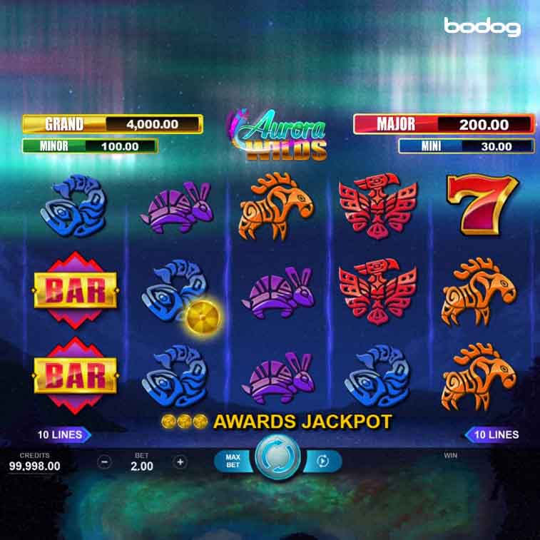 Pantalla del slot Aurora Wilds mostrando el jackpot