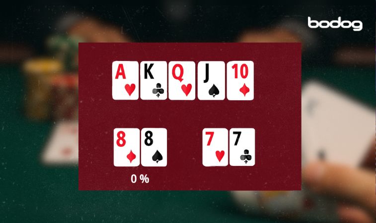  board com A, K, Q, J, 10 e duas mãos com 8, 8 e 7, 7.