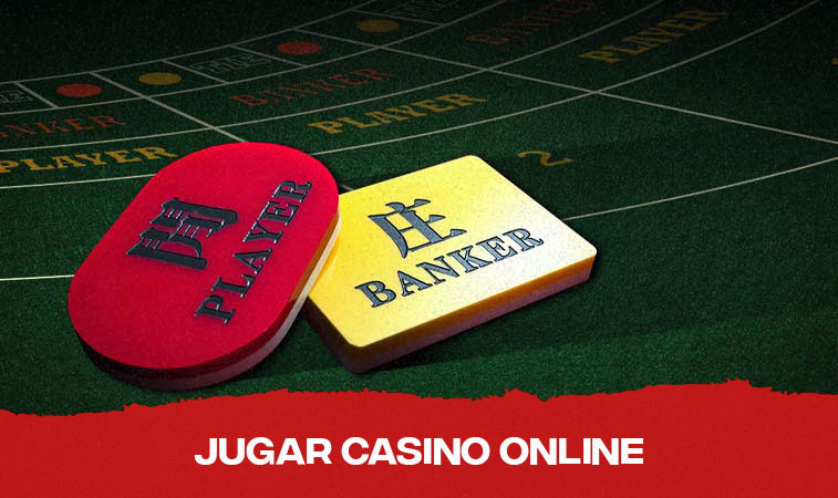 Gráfica con fichas que dicen “player” y “banker” sobre mesa de baccarat