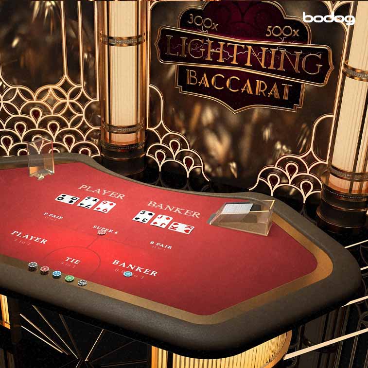 Gráfica de mesa de baccarat con logo de Lightning Baccarat