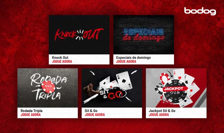 Print com 5 torneios de poker disponíveis da Bodog