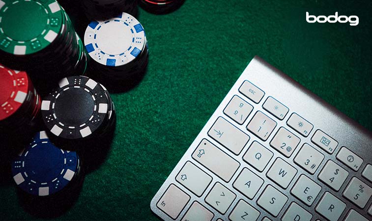 fichas de poker e computador