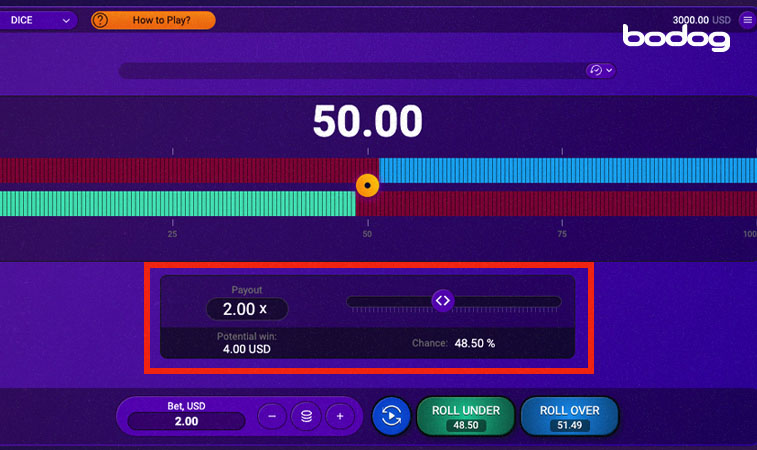 dificultad juego dice Pantalla del juego Dice mostrando como ajustar el nivel de riesgo