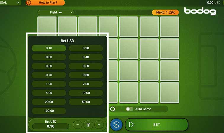 Pantalla del juego Goal mostrando como elegir apuesta
