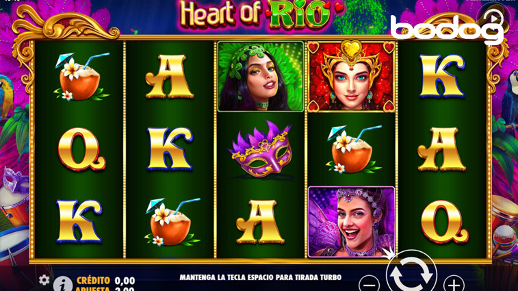 Pantalla juego Heart of Rio mostrando cuadricula con simbolos