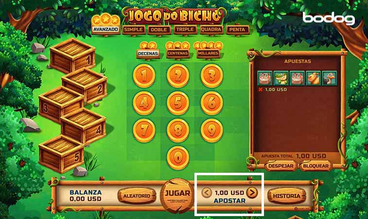 Pantalla del juego Jogo do Bicho mostrando como apostar