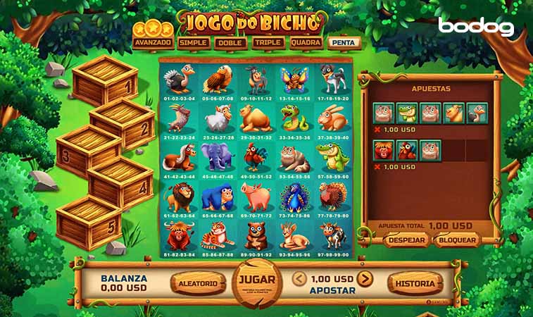 Pantalla del juego Jogo do Bicho mostrando jugabilidad