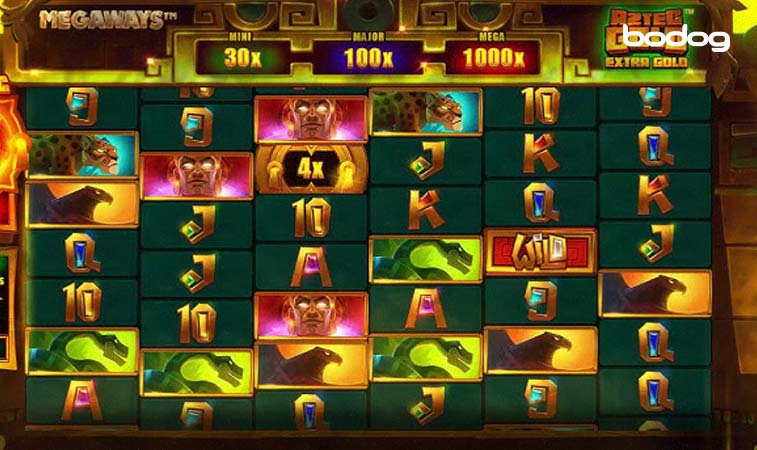 Aztec Gold Megaways con su símbolo wild en la pantalla del juego