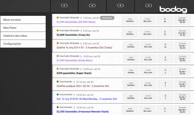 estilo mesa poker Menu de cash games da Bodog