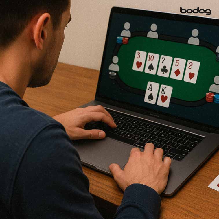Persona jugando poker en computadora
