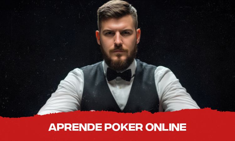 Dealer de poker mirando con seriedad en un ambiente con fondo negro