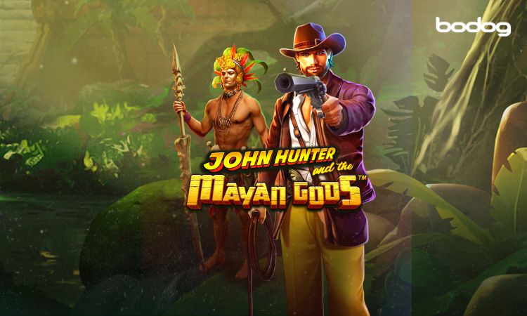 Personajes del slot John Hunter and the Mayan Gods y el logo del juego