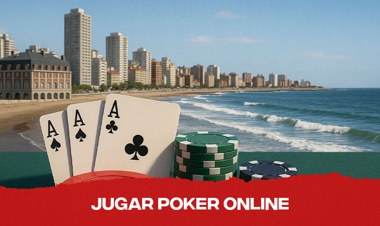Ciudad de mar del plata con cartas y fichas de poker