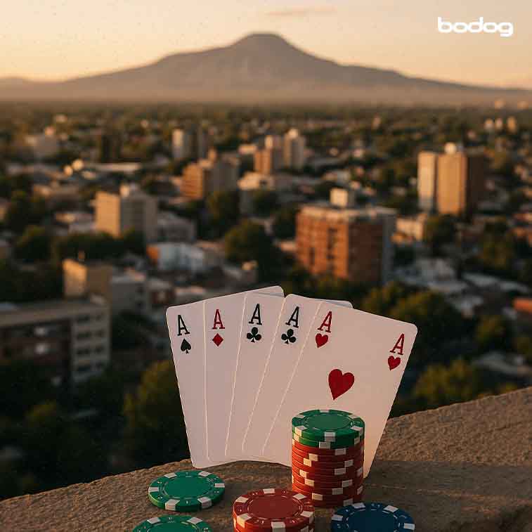 Ciudad de neuquén con cartas y fichas de poker