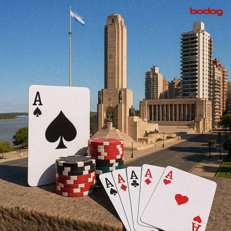Ciudad de rosario detrás de cartas y fichas de poker