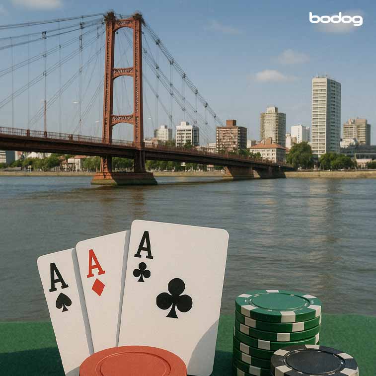 Ciudad de santa fe con cartas y fichas de poker