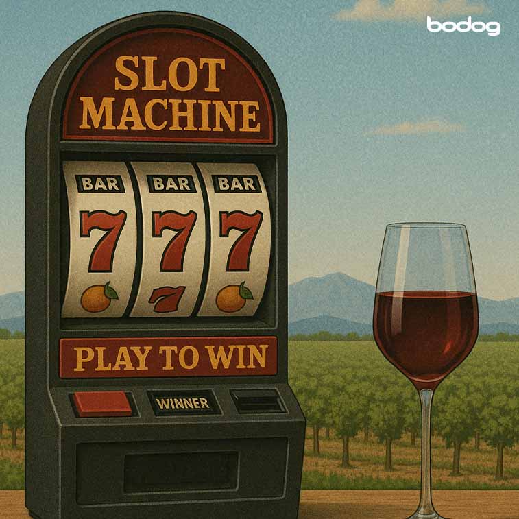Máquina de slots y copa de vino en Mendoza